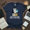 Born to Read Books Forced to Read Emails text with cute owl graphic on a navy t-shirt