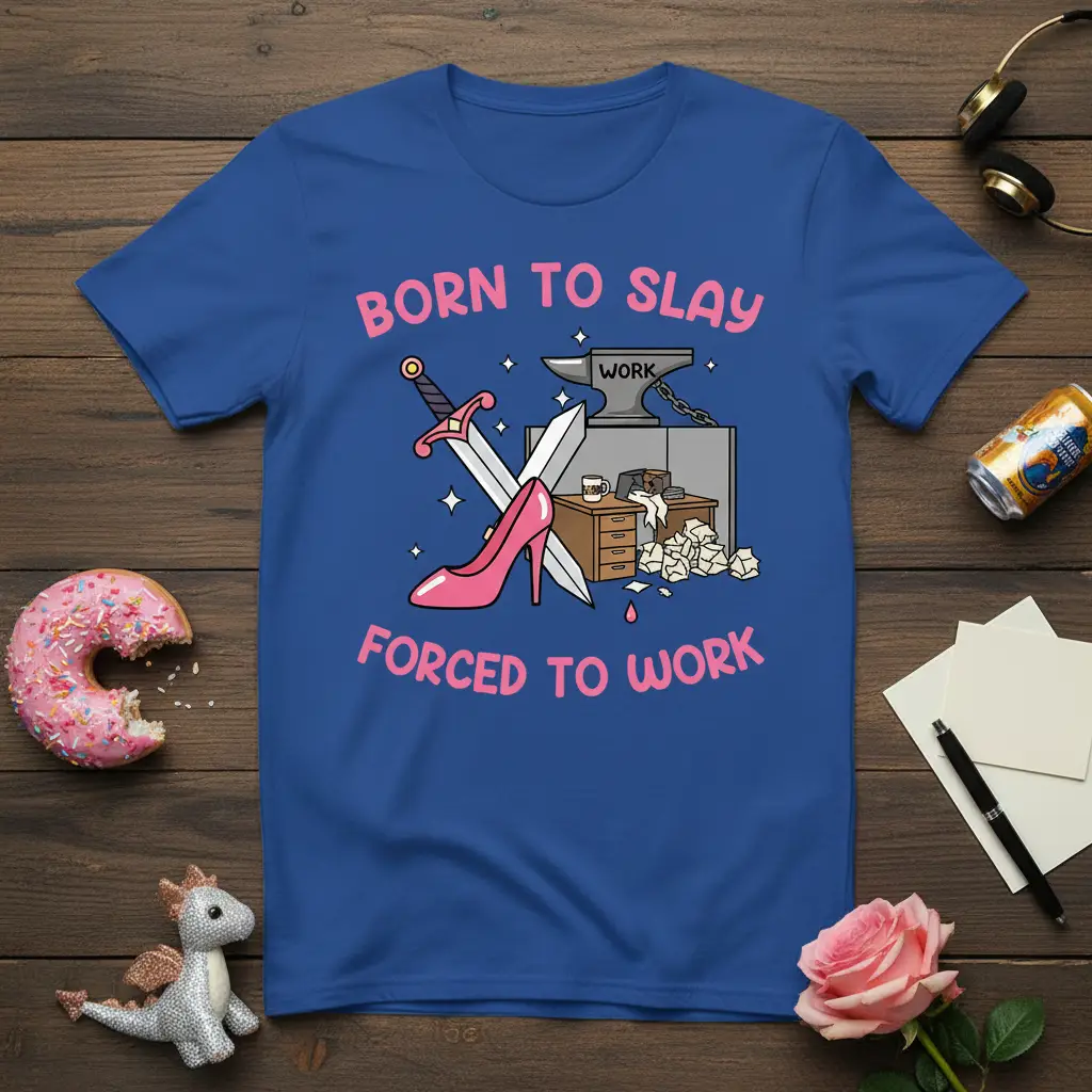 Born to Slay Forced to Work Funny Slogan Tee