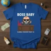 Boss Baby Global Takeover Tour '24 t-shirt with cartoon baby in suit at desk