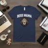 BOSS MAMA t-shirt design with a majestic lioness head graphic and bold white lettering