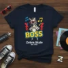BOSS Zebra Style Est. 2024 text with a cartoon zebra wearing sunglasses and headphones, surrounded by musical notes