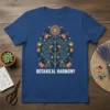 Botanical Harmony t-shirt with a colorful folk art style floral tree design and white text