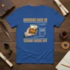 Bourbon Goes In Wisdom Comes Out text with a hand holding a glass of whiskey and an owl graphic on