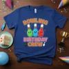 Bowling Birthday Crew t-shirt design with three cute cartoon bowling pins and a bowling ball