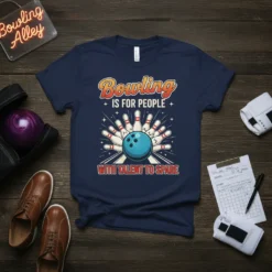 T-shirt design with the text "Bowling Is For People With Talent To Spare," featuring a bowling ball and pins graphic