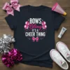 Bows Bling It's a Cheer Thing t-shirt design with pink bows and pom-poms graphic