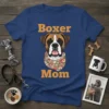 Boxer Mom t-shirt design featuring a cute boxer dog wearing a floral scarf and the text "Boxer Mom"