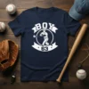 Navy blue t-shirt with white "BOY 63" baseball design featuring a batter swinging a bat