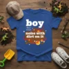 boy noise with dirt on it stylish graphic design printed on comfortable cotton t-shirt