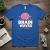 Brain Waves T-Shirt with pink brain graphic and circuit board design, perfect for science lovers