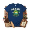 Brasil Est 1822 t-shirt design with landscape circle, Brazilian flag, and laurel wreath
