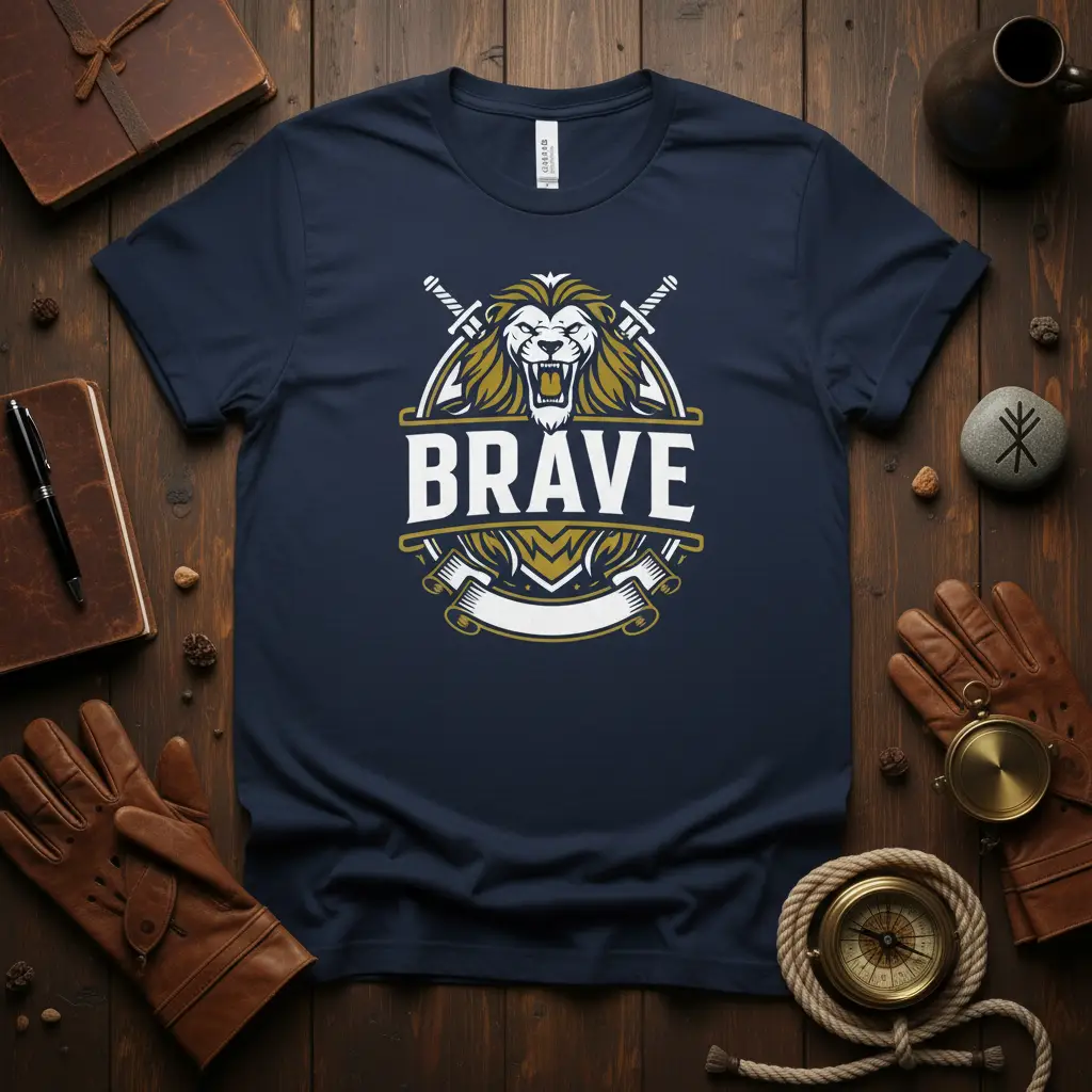 Brave Lion T-Shirt design with bold typography and fierce lion graphic