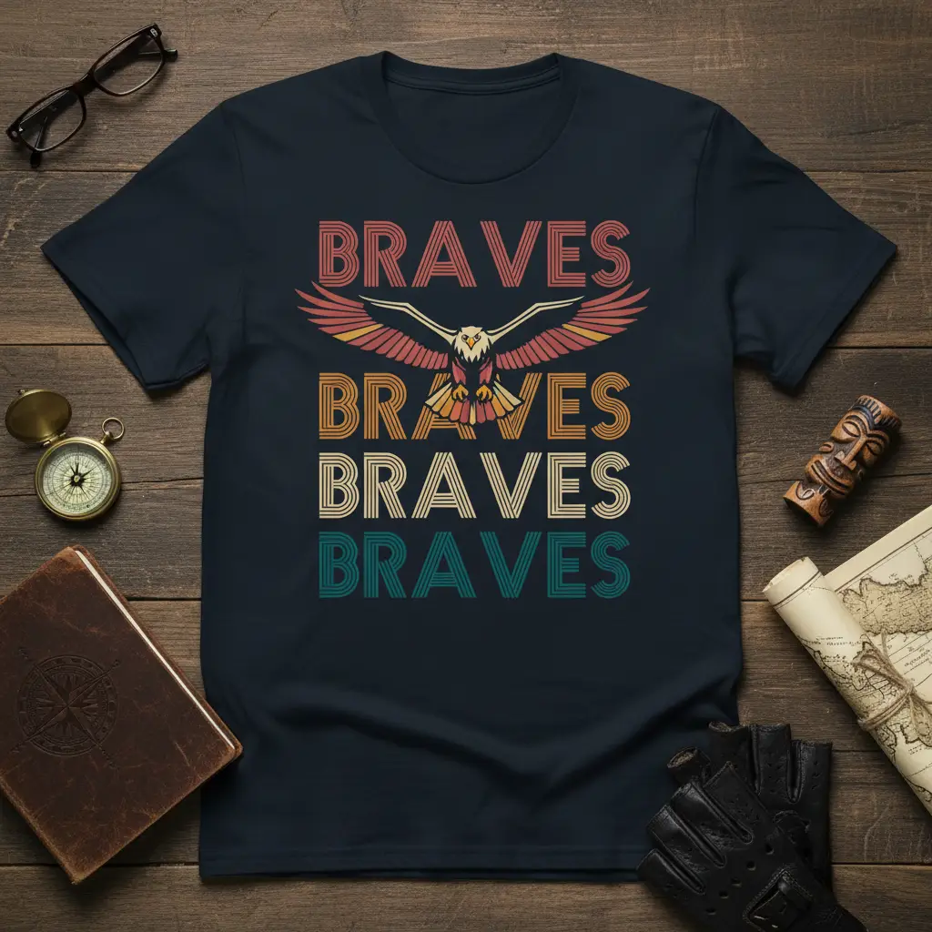 Vintage Braves Braves Braves Braves T-Shirt design with retro typography and a flying eagle graphic