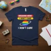 Breaking News I Don't Care T-Shirt with rainbow planet graphic and text