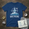 Navy blue t-shirt with white Bretagne text, lighthouse, compass, and puffin graphic