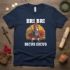 Bri Bri Bicus Dicus t-shirt design with a penguin dressed as a Roman soldier holding a raspberry shield in front