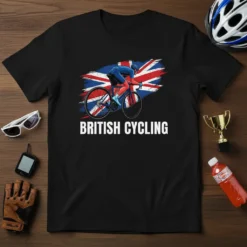 British Cycling T-Shirt with Union Jack flag and cyclist graphic