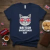 British Shorthair Cat T-Shirt with Union Jack sunglasses and text "BRITISH SHORTHAIR CAT"