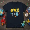 Navy blue t-shirt with "BRO I'M 5" text and colorful space graphics including planets, stars, and an alien