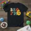 Retro "Bro I'm 6" text design for a 6th birthday boy on a black t-shirt, featuring distressed lettering in vintage