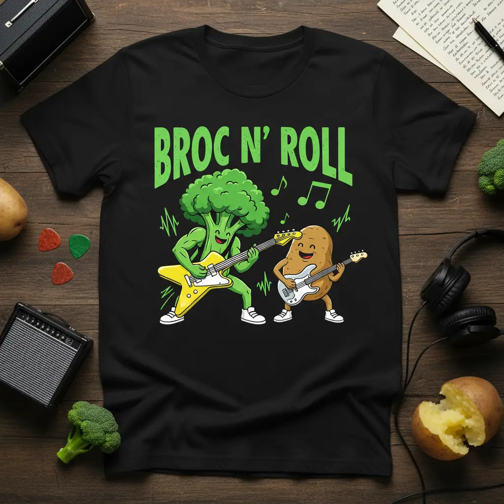 Broc N’ Roll Broccoli and Potato Rock T-Shirt Funny Gift