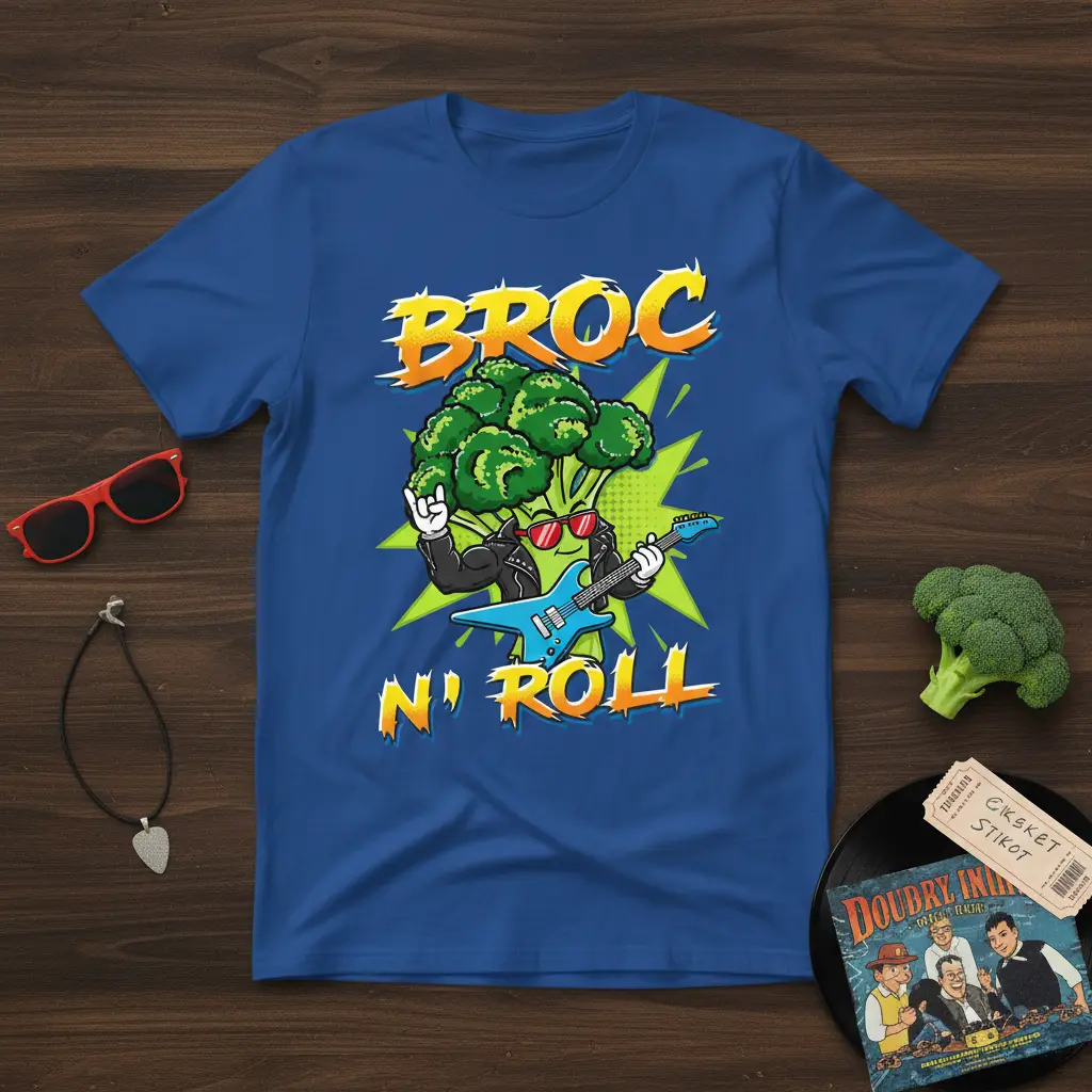 Broccoli Broc N’ Roll Rocker T-Shirt Fun Veggie Gift
