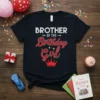 Black t-shirt with "Brother of the Birthday Girl" text and a red crown graphic