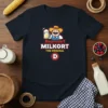 Brovoury Milkort The Original D text and farmer graphic on a navy blue t-shirt