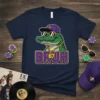Navy t-shirt featuring a cartoon alligator wearing a purple hat and sunglasses with a gold chain, text reads "BRUH 67"