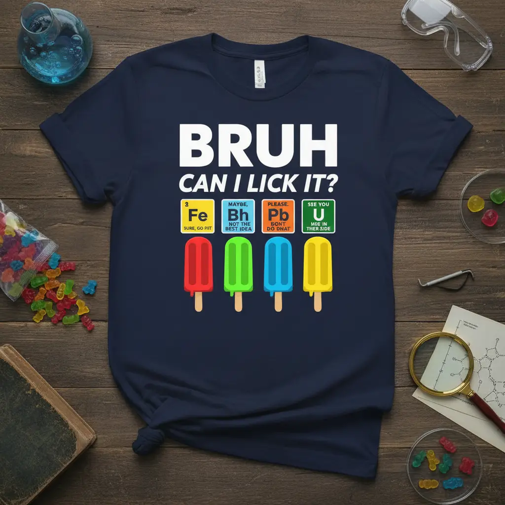 Bruh Can I Lick It? Science Periodic Table Funny T-Shirt