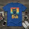 Bruh text with a cool cat wearing sunglasses and a gold chain on a graphic t-shirt design