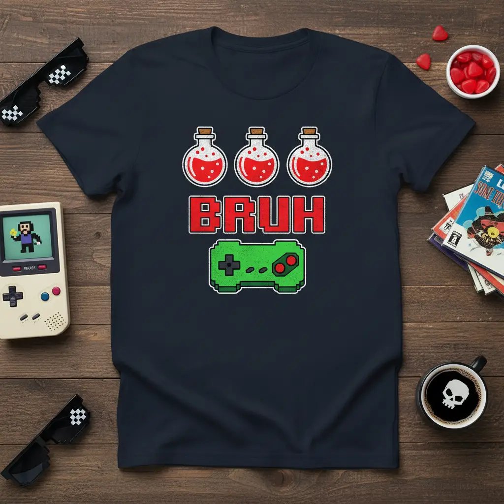 Bruh Gaming T-Shirt Funny Retro Gamer Gift for Men