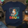 Bruh Guinea Pig Gamer T-Shirt featuring a cute guinea pig wearing headphones and holding a game controller, with the word