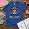 Bruh I'm In 2ND GRADE t-shirt with a graphic of a girl wearing tie-dye glasses and colorful text