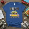 Bruh It's Been 100 Days t-shirt design with school bus, pencil, and graduation cap graphic