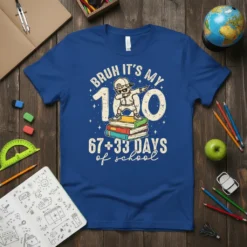 Bruh It's My 100 67+33 DAYS of school t-shirt design featuring a dabbing kid on books