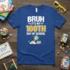 Bruh It's My 100th Day of School t-shirt with rocket graphic, books, and earth illustration