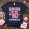 Bruh It's My 10th Birthday text design with pink polka dots, balloons, and party hat for a 10-year-old girl's celebration
