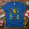 Bruh It's My 5th Birthday gamer t-shirt with pixelated text, number 5, and controller graphic