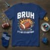 Bruh It's My 8th Birthday football graphic t-shirt design with distressed lettering and a dynamic football image
