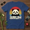 Bruh panda t-shirt with a grumpy panda face and vintage sunset design. Features the word "BRUH" in distressed lettering