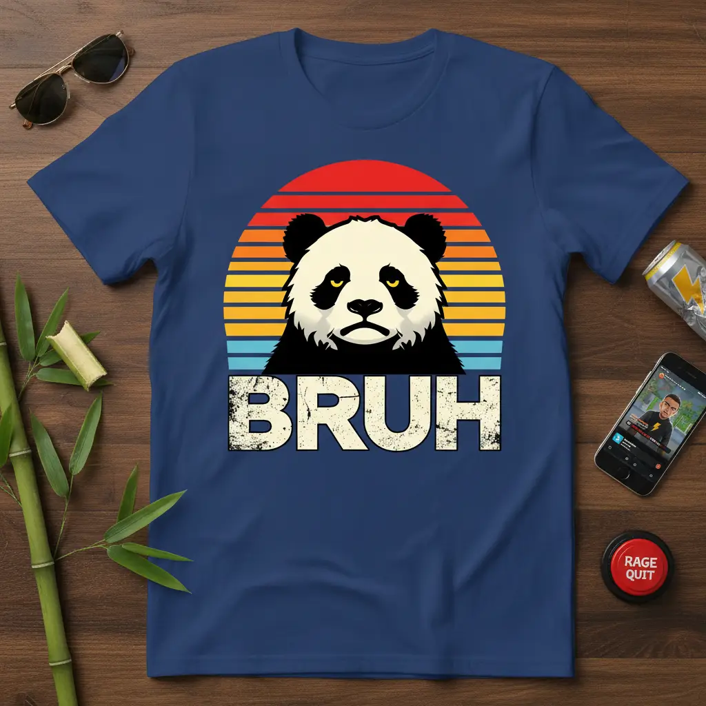 Bruh Panda T-Shirt Funny Vintage Sunset Design