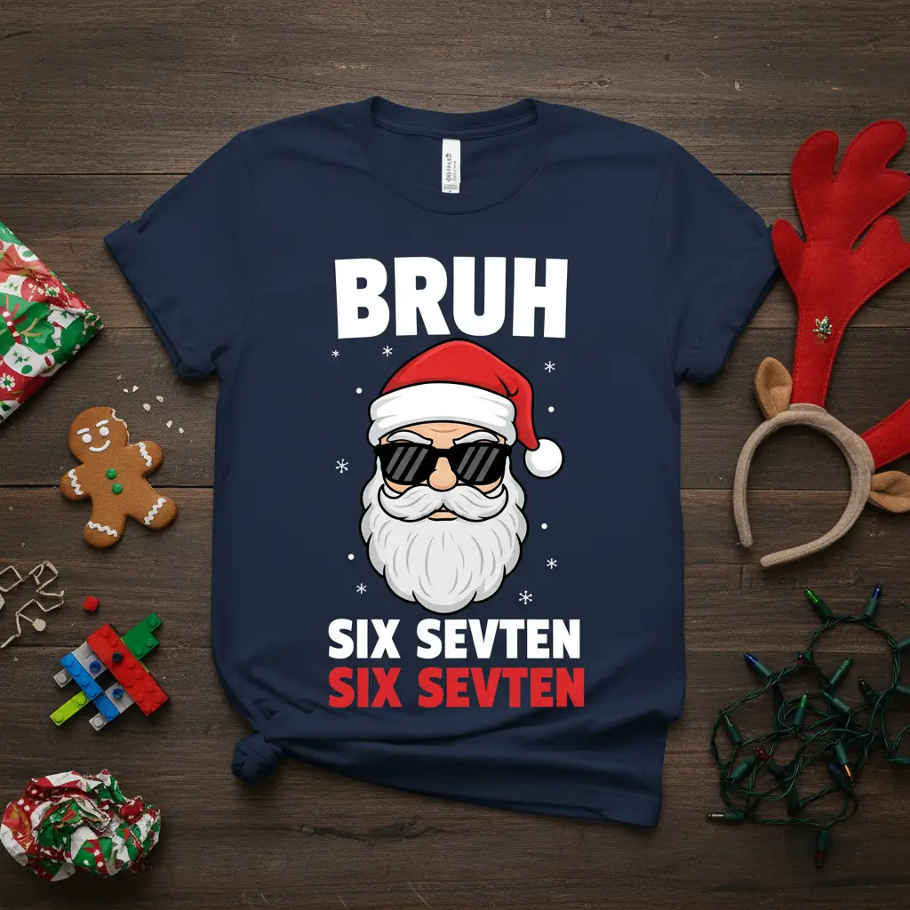 Bruh Six Sevten Six Sevten Funny Santa Christmas T-Shirt