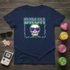 Bruh skull t-shirt with 8-bit pixel art design and sunglasses, featuring the word BRUH in neon colors