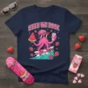 Bruh We Back text above a cartoon pink octopus skateboarding with watermelon and a drink, surrounded by strawberries