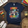 Bruh! We Back #Back To School t-shirt design with cartoon animals wearing graduation caps and sunglasses, city buildings in the