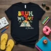 Bruh We Out Teacher summer vacation t-shirt with retro wavy font and beach sunset graphic