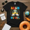 Bruh We Out Teacher t-shirt design with emoji wearing sunglasses and holding a remote control, text says "BRUH WE OUT