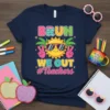 Bruh We Out #Teachers t-shirt design featuring a happy sun wearing sunglasses and holding peace signs, with palm trees