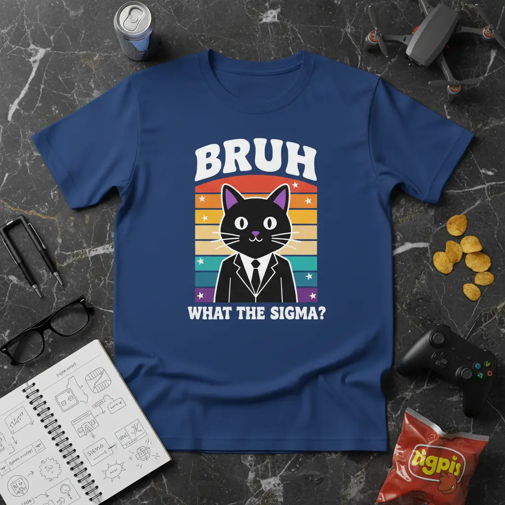 Bruh What the Sigma? Funny Cat T-Shirt Retro Design